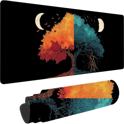Tapis de Souris Noir, Grand Tapis de Souris XXL 800 x 400 x 4 mm Arbre De La Vie sous Main Bureau, Mouse Pad pour Clavier et Bureau, avec Bords Surpiqués et Dos Antidérapant pour Gamer, Maison w-2137