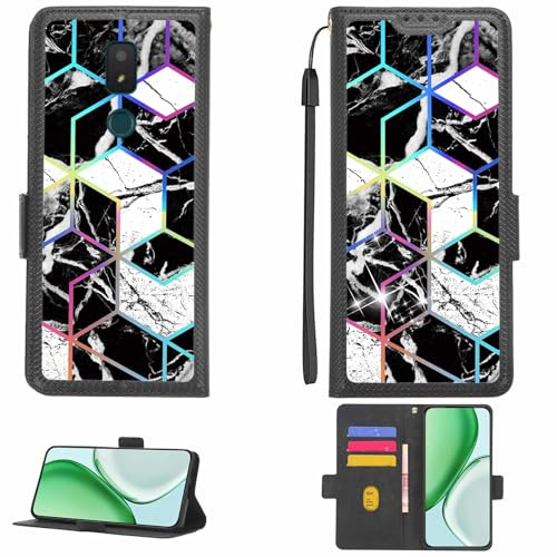 Aroepurt fodral kompatibelt med Cricket Splendor 4G LTE telefonfodral flipskydd [med härdat glas skärmskydd] [RFID-blockering] [Färgglatt reflekterar ljus] LPT-HS