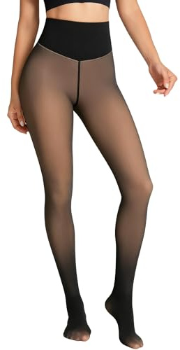 Apriddeo Women's Fake Sheer Thermal Tights - One-Seam Fleece Lined Leggings with Tummy Control & Butt Lifting