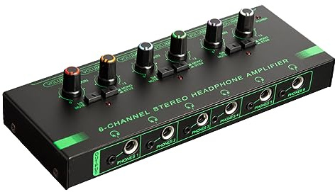 Gosera 1 Piece 6 Channels Stereo Headphone Amplifier Audio Interface Low Noise Sound Mixer Black Recording Studio Monitor for Guitar