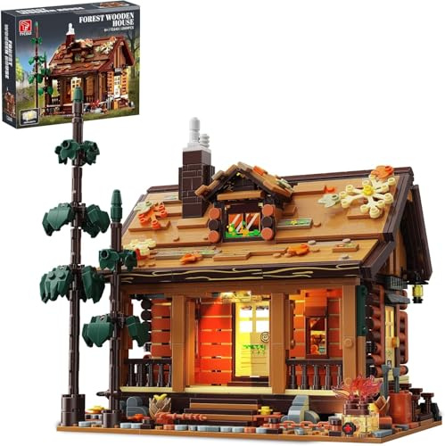 TYCOLE Herbst Cabin Holzhaus Bauset mit LED-Licht 1969 Stück | Haus Klemmbausteine mit LED-Licht Heimdekoration Weihnachten Geburtstag Geschenk für 8+ Jungen Mädchen Jugendliche Erwachsene