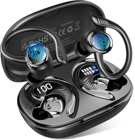 Bluetooth 5.4 Kopfhörer Sport, 6D Stereo In Ear Kopfhörer Kabellos Bluetooth mit 4 ENC Mic/50H Noise Cancelling Ear buds, Over-Ear Sportkopfhörer mit Ohrhaken, IP7 Wasserdicht Ohrhörer 2026 Neu