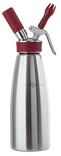PADERNO 41458-10 Siphon de Cuisine Professionnel en Acier Inoxydable pour préparer des Desserts, Mousses, Crème fouettée, et Sauces, 3 Douilles Acier, Argent, 1l