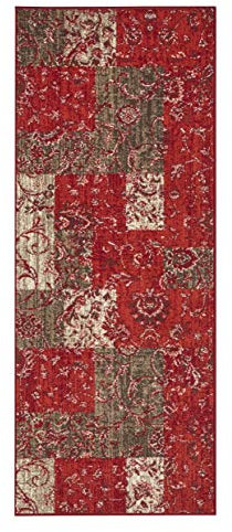 Hanse Home Kirie – Alfombra de retales, Pelo Corto, Moderna, diseño Vintage, para Comedor, salón, habitación de los niños, Pasillo, Dormitorio, Cocina, Color Rojo y marrón, 80 x 250 cm