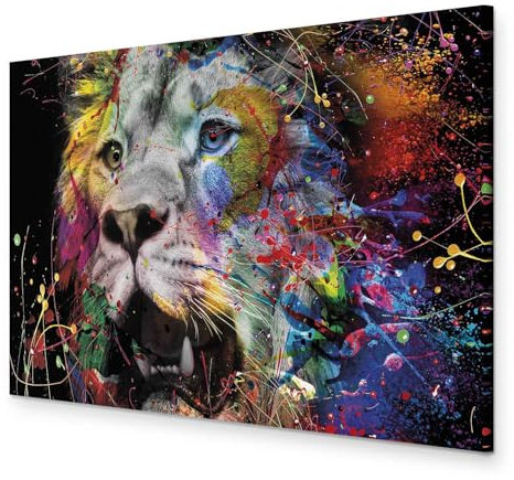murando - Wandbilder XXL Tiere 120x80 cm 1 tlg - Wand Deko Vlies Leinwand Bilder Groß Wanddeko Wohnzimmer Schlafzimmer Kunstdrucke - Löwe Farbflekcen Gesicht Abstrakt g-A-0277-b-a
