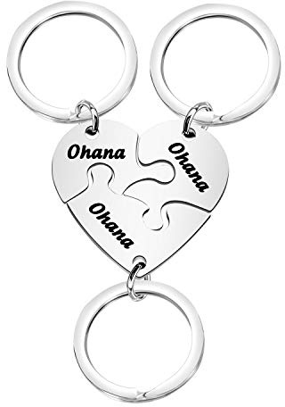 BAUNA Lot de 3 porte-clés puzzle Ohana Means Family pour maman, sœur, BBF, meilleurs amis, membre de la famille, 3.0, Acier inoxydable