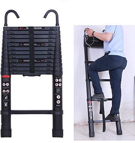 Aluminium-Teleskopleiter – 3,8 m, ausziehbare Dachbodenleiter mit abnehmbarem Haken, maximale Belastung 150 kg, EN131-Standard