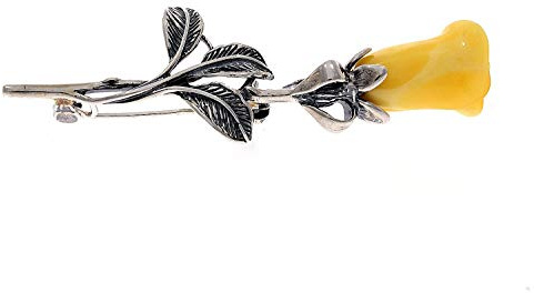 Spilla esclusiva in vera ambra baltica e argento Sterling – AD804, Argento sterling, Ambra