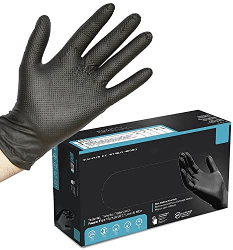 JOMAFA Guantes de Nitrilo DIAMANTADOS GRIP Super resistentes Reutilizables NEGROS, pack de 50. Tallas a elegir (S, M, L, XL,XXL) (M (8))