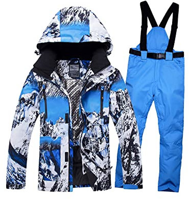 CLSQLXYJZC Winter Warmes 2-teiliges Schneeanzug-Set für Herren, wasserdicht, winddicht, gepolstert, bunt bedrucktes Skianzug-Set mit Kapuze, für Outdoor-Schnee-Skijacke und Hosen-Set(Color3_3X-Large)