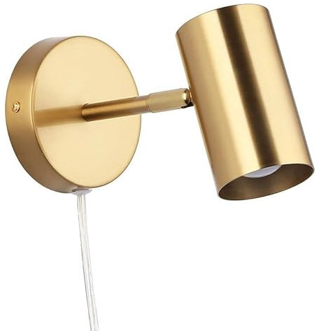 B·LED BARCELONA LED BarcelonaLED Applique da parete Faretto orientabile con spina per cavo e interruttore Lampada da lettura Portalampada dorato E27 per soggiorno Camera da letto Comodino Testiera