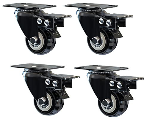 Robuste Lenkrollen, 4 Stück, feststellbare Rollen/Bremsdrehplattenrollen, 5,1 cm, maximale Traglast 280 kg, für Trolleys mit Drehgelenk mit Bremse