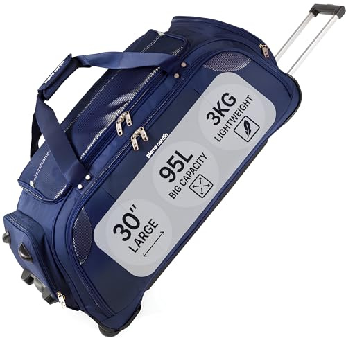 Pierre Cardin Lightweight Roller Holdall with Wheels - Durable Large Navy Duffle Bag On Wheels, Travel Holdall, Gym, Cricket, Ice Skate and Tool Bag | Wheeled Duffel CL769 (Large Navy 30)