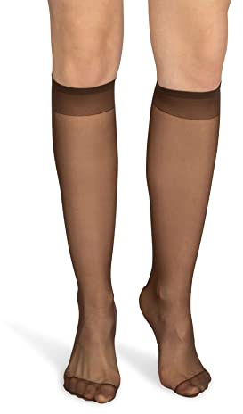 NOQ Calcetines de mujer hasta la rodilla lisos de 15 DEN estilo casual libres de presión semimate transparentes con parte superior cómoda, dos pares, talla única, Altoa única