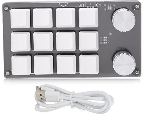 Cyrank One Handed Mechanical Keyboard, 12 Key Mechanical Gaming Keyboard Multifunction DIY Programmable Keypad with Knob(white)