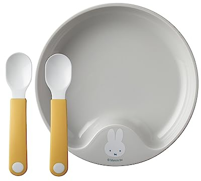 Mepal Mio - Lernteller mit Lernlöffel - Miffy Explore - rutschfester Kinderteller, handliche Kinderlöffel - Babyteller, Babylöffel - mikrowellenfest - spülmaschinengeeignet