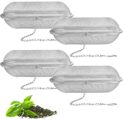 Suuwwn Edelstahl Ball Mesh Teefilter,4 Stück Gewürz/Kräuter/Teesieb Ball Mesh Tea Filter Teekugel mit Kette,Teesieb Rostfreier Gewürzsieb TeeSieb Edelstahl für losen Tee und Mulling Gewürze (1)