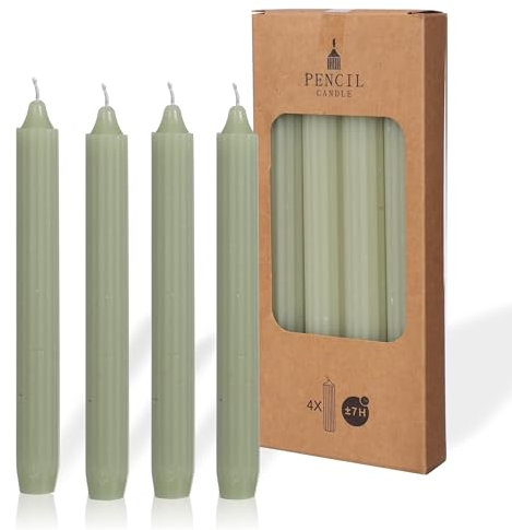 comforder COMFORDER Stabkerzen Set, 4x Tafelkerzen einfarbig + gerippt, 20cm, 7 Stunden Brenndauer (Hellgrün)
