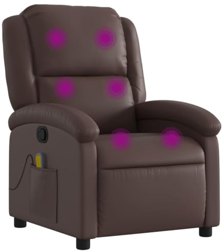 vidaXL Sillón de Masaje Reclinable, Silla con Respaldo Reposabrazos, Sillón de TV Relax Descanso, Asiento para Salón Hogar, Cuero Sintético Marrón