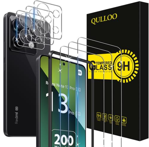 QULLOO Verre Trempé pour Xiaomi Redmi Note 13 Pro 5G, 3 Pièces Protecteur D'écran et 3 Pièces Caméra Arrière Protecteur, 9H Dureté Film Protection Écran HD Clarté Anti Rayures Vitre Protection