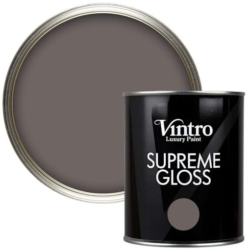 Vintro Paint | Gloss Paint | for Walls | Wood | Trim | Gloss Furniture Paint | Interior & Exterior Use. 1 Litre (Taupe - Fresco)