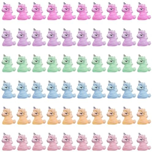 SLAXJNE Boules De Licorne Lumineuses, 60 Pièces, Mini Jouet en Résine, Mini Poupées, Décorations De Plantes en Pot