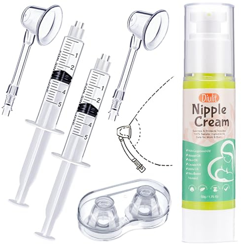 Inverted Nipple Correction Kit with Niplette Suction Device, Nipple Suckers for Pressure & Organic Cream – Reusable Corrector for Inverted, Flat & Shy Nipples, Discreet Pain Free Solution for Moms