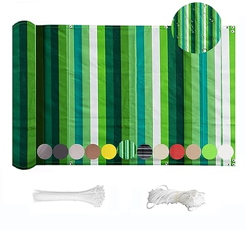 Bâche imperméable pour balcon - 80 x 400 cm - Bâche opaque pour balcon, clôtures et terrasse - Rayures vertes et blanches - Résistante aux UV - Protection extérieure, durable et résistante aux