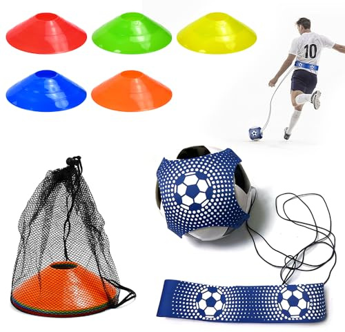 Zuxbolf Cintura da Allenamento da Calcio con 10 Pz Coni da Allenamento,Set di Attrezzatura da Allenamenti da Calcio con Tasca a Rete per Bambini e Adulti, Pratica Efficace di Tiro e Passaggio