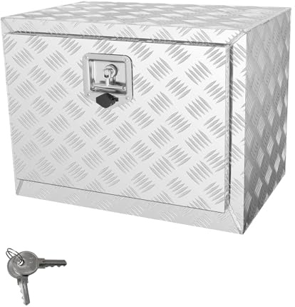 24 Inch Heavy Duty Aluminum Stripes Plated Tool Box Pick Up Truck Bed RV Trailer Toolbox Waterproof Square Storage Organizer with Side Handle, Lock and Keys - 24x 17x 18 Silver