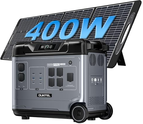 OUKITEL P5000E PRO Estación de Energía Portátil,con 400W Panel Solar plegables,5120Wh LiFePO4,4000W Generador Solar Con Enchufe de 5x 230V AC,con UPS y App,3200W Carga Rápida en 1 Hora,Para Camping
