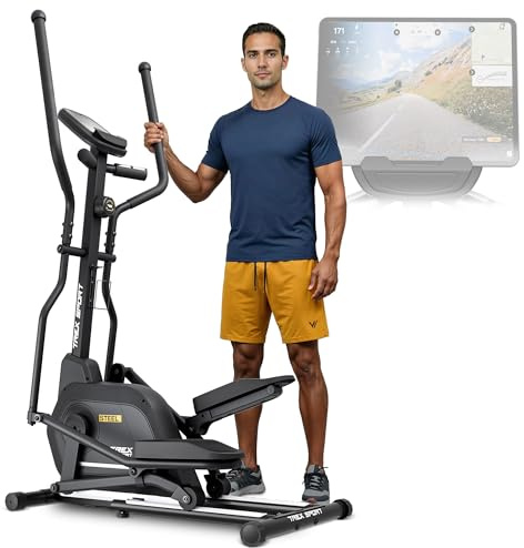 TREX SPORT Crosstrainer für zuhause TX-700CT Steel | Ellipsentrainer mit Computer & Pulssensoren | extrem leises Magnetbremssystem mit 14 Widerstandsstufen, 125 kg belastbar