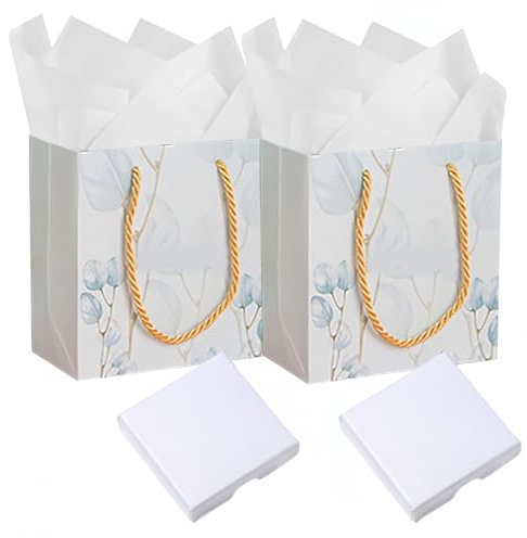 THXFUNAREA Set 2 Sacchetti Regalo Blu Borsa Regalo Donna Piccola 14x7x15 cm + 2 Scatole Gioielli + Carta Velina Confezione Regalo Matrimonio Compleanno Regalo Donna
