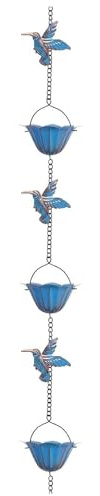 Chewtoyo 94.5 in Hummingbird Rain Chains for Gutters, 7 Lotus Cups and 8 Bird Pendants, Blue Vintage Metal Rain Chains for Outdoor Drainage
