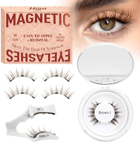 Higu clace Magnetiska Ögonfransar, Stil I-Brun, Utan Eyeliner, Naturlig Look, Kraftfulla Magnetiska Ögonfransar Med Applikator, Ingen Lim Behövs