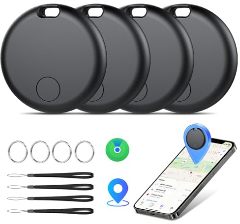 Smart Air Tracker Tag 4 Pack, Localizador de Objetos Bluetooth Finder, Compatible con Buscar Apple (sólo iOS), 365 días de Uso, Baterías Reemplazo, Buscador para Llaves/Carteras/Equipajes