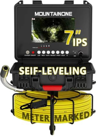 Cámara de Inspección de Tuberías Auto-Nivelante, Pantalla IPS de 7 Pulgadas HD 1080P, Cámara Endoscópica para Alcantarillado con Cable con Marcadores Métricos, Grabación de Video y Audio, 32 GB (30M)
