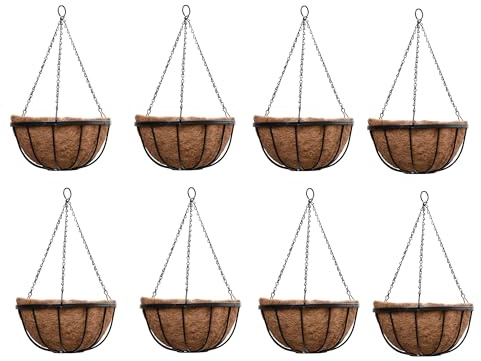 Thompson & Morgan Natural Garden Hanging Baskets & Liners Perfect for Trailing Plants and Flowers 30cm Metal Hanging Basket Frames & Coconut Husk Liners (8)