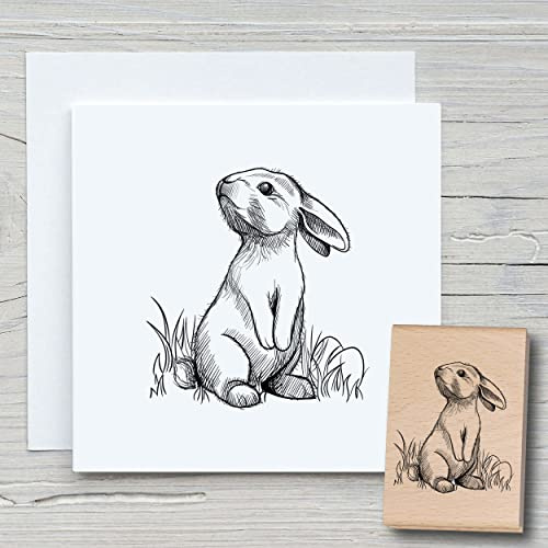 NEWSTAMPS Stempel Hoppel Motivstempel groß aus Holz & Gummi zum Karten und Geschenke basteln, Holzstempel für Ostern, Osterkarte, Osterhase, Scrapbook, Textilstempel, Deko, Kinder