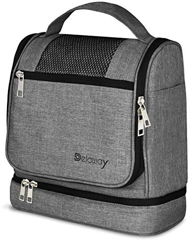 DELAWAY XXL Kulturbeutel zum Aufhängen [Design 2026] Große Kulturtasche für Damen, Herren mit Kofferhalterung und separatem Nassfach - Waschtasche für Männer & Frauen (Grau Neu)