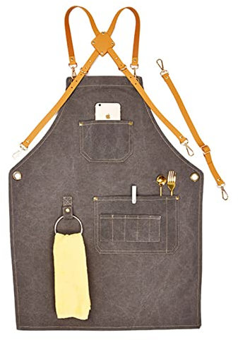 fayengan Schreinerschürze Schweißschürze wasserdichte Arbeitsschürze aus Segeltuch Werkzeugschürze (Color : Gray, Size : XL)