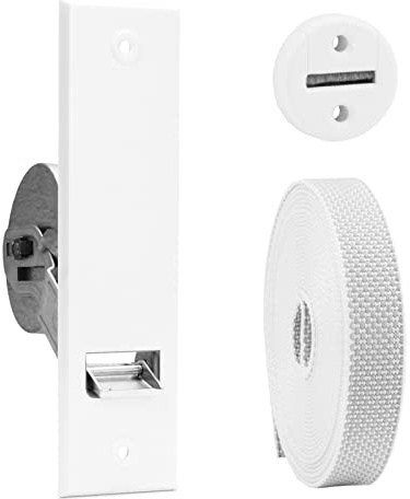 Einlassgurtwickler 160mm - Bundle - Wickler, Gurtband und Gurtführung, Gurtführung 23 mm rund mit Bürste, weiss, Rolladengurt Grau 23mm Verstärkt, mit weisser Abdeckung (160-161mm)