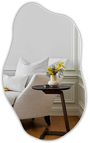 Muzilife Asymmetrischer Rahmenloser Spiegel zum Aufhängen, Unregelmäßiger Großer Wandspiegel mit MDF-Rückwand 50 x 85cm, Dekorativer Ganzkörperspiegel für Wand Wohnzimmer Bad Flur Eingang, Deko