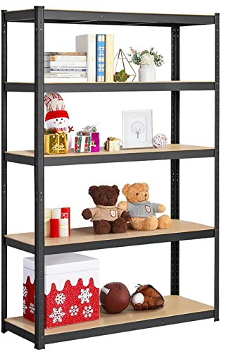 costoffs 5-Tier Black Utility Metal Frame 180x120x45cm Garage Storage | 175kg load capacity per tier, adjustable storage station for containers, spare parts in garage, shed and workshop zones