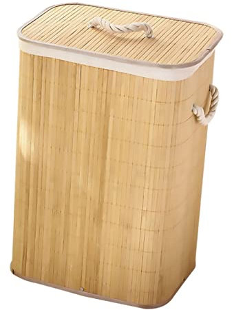 STOBAZA Foldable Clothes Storage Basket Household Laundry Dirty Clothes Storage Organizer Bamboo Basket for Bedroom