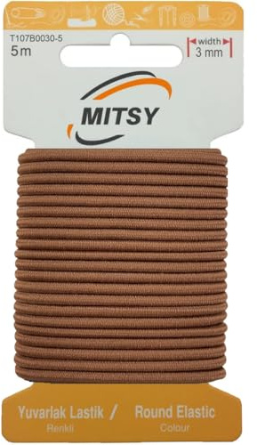 MITSY Elástico redondo resistente a desgarros, 3 mm x 5 metros, marrón, fuerte, redondo, goma de goma para pantalones, hogar, manualidades, telas para cerca