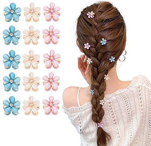 15 Stück Kleine Blumen Haarspangen, Mini Diamant Blumen Haarspangen, Mini Blumen Haarspangen, Kleine Blumen Haarschmuck, Pearl Blumen Haarspangen, für Damen, Mädchen, für Foto, Alltag, Party