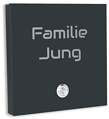 Jung Edelstahl Design Türklingel Wien - Klingel V2A Edelstahl - incl. Gravur - LED Taster wählbar - Aufputz/Unterputztürklingel (Anthrazit RAL 7016, 15x15 cm)