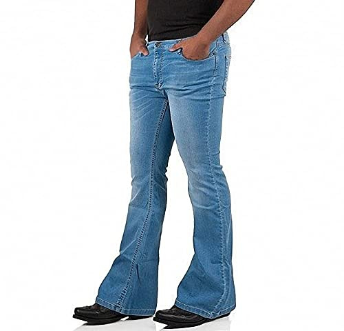 Herren-Jeans mit Glockenunterteil, Vintage-Stil, 60er-/70er-Jahre-Stil, für Herren, Glockenhose, Discohose, ausgestellte Jeans, Hell, blau, XXL