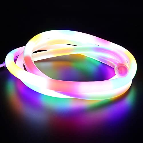Wisada 1M RGB Striscia Luminosa al Neon, 120 LEDs/m Tubo Luminoso Rotondo Flessibile a 360°, AC220V IP67 Impermeabile String Light con Controller, Luce Decorativa per Illuminazione Interna ed Esterna